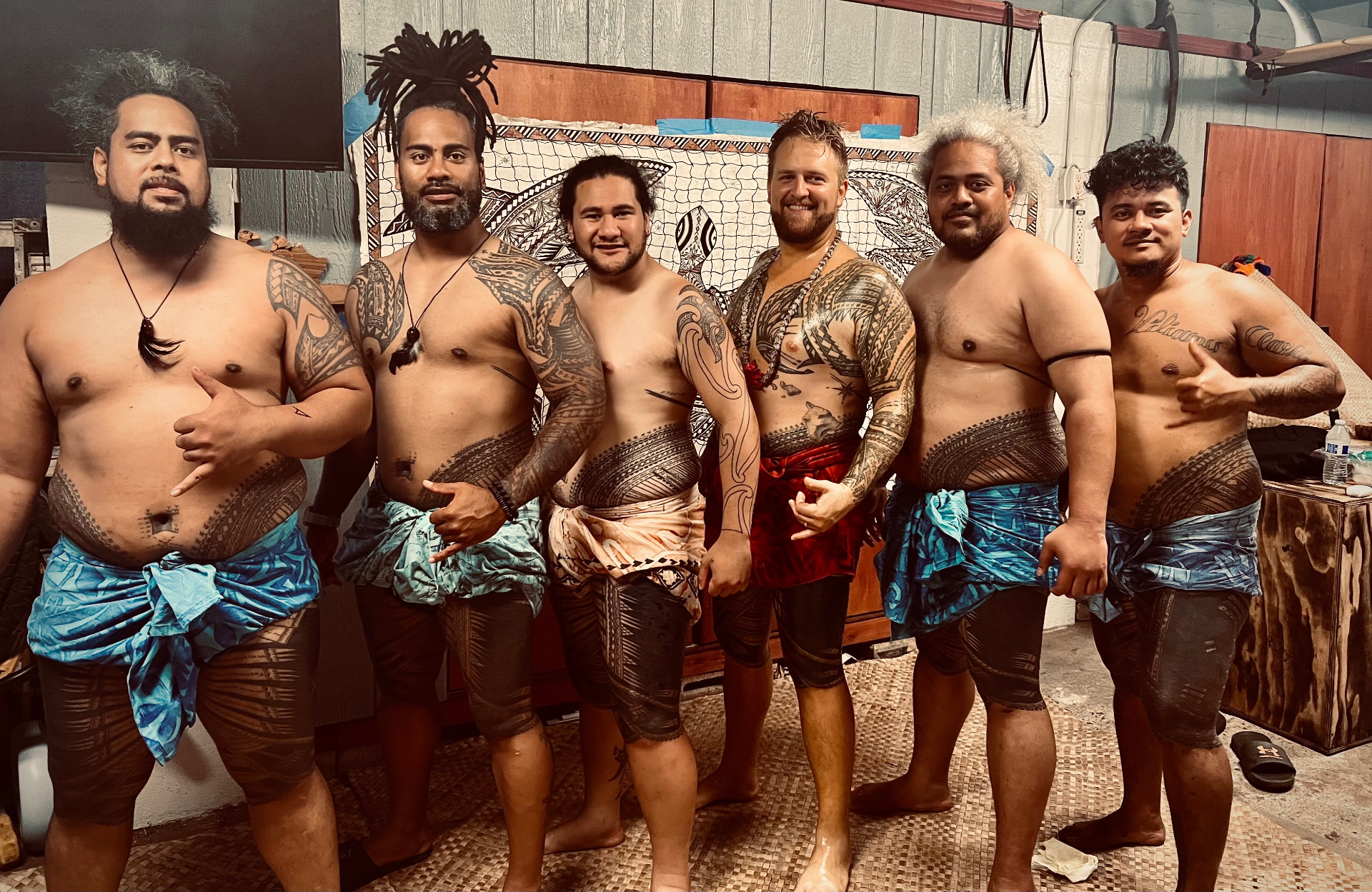 Wes Brewster with his Samoan family and brothers in the studio